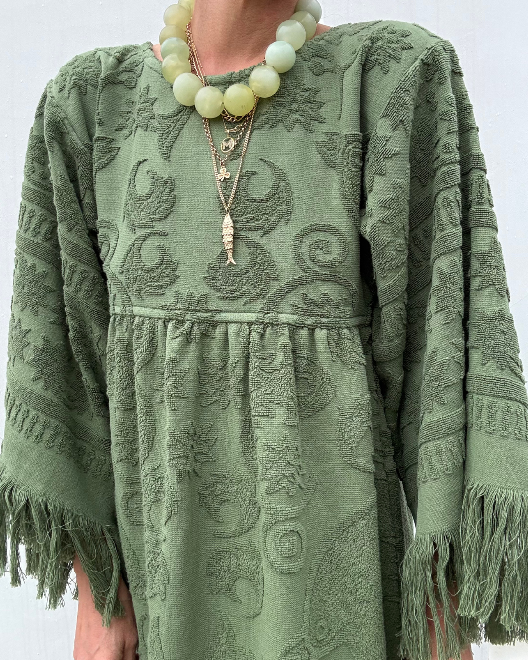 Fringe Towelling Maxi Dress Khaki