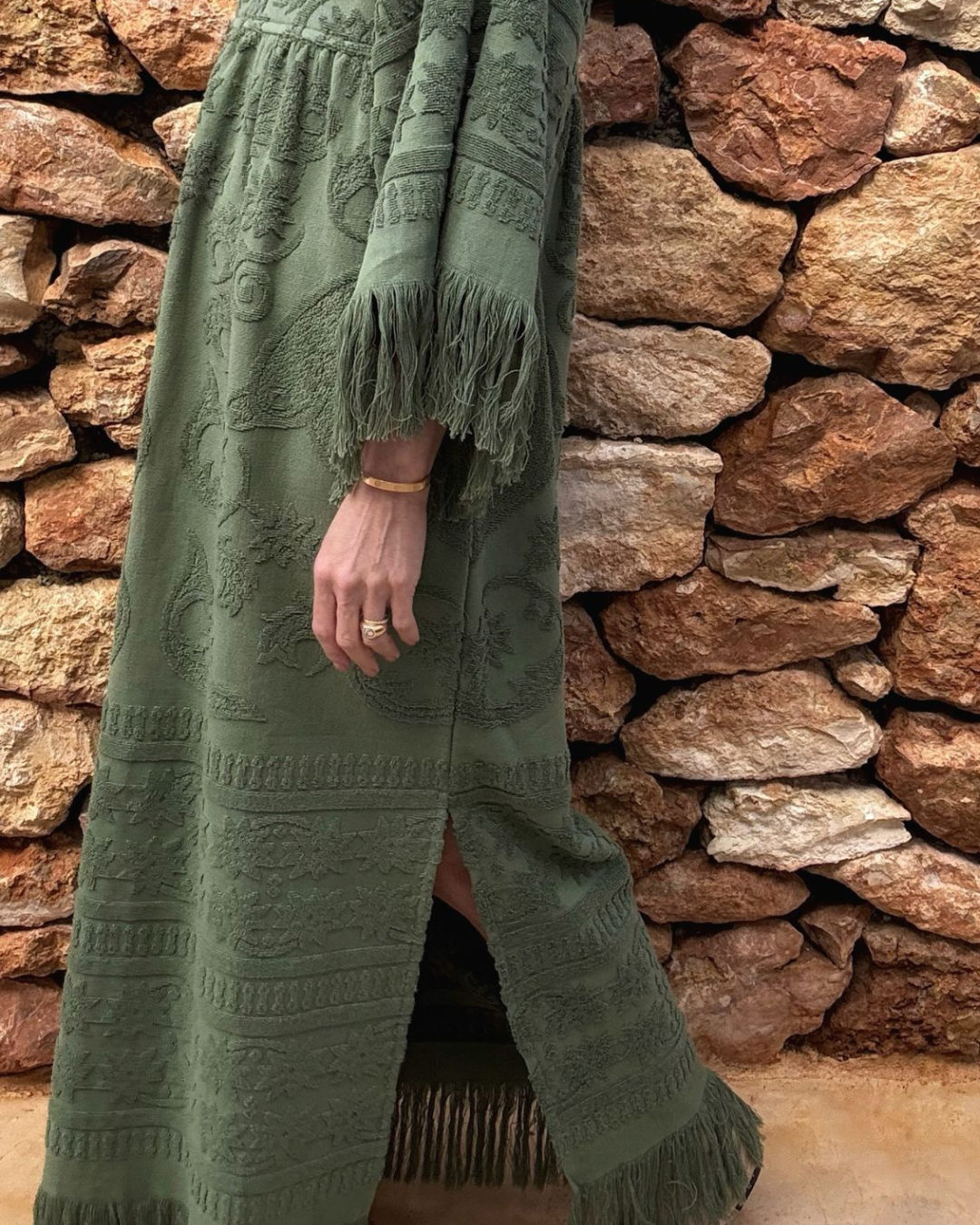 Fringe Towelling Maxi Dress Khaki