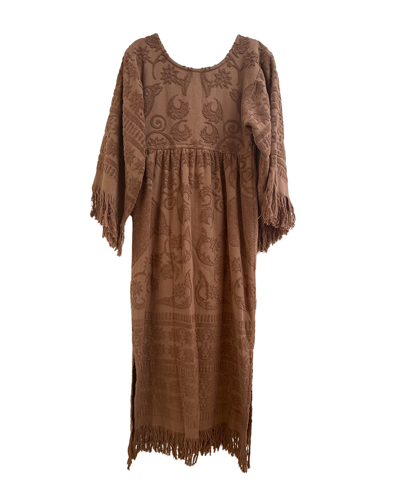 Fringe Towelling Maxi Dress Caramel - PRE ORDER