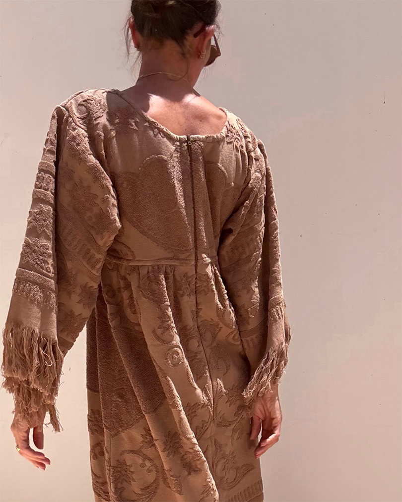 Fringe Towelling Maxi Dress Caramel - PRE ORDER