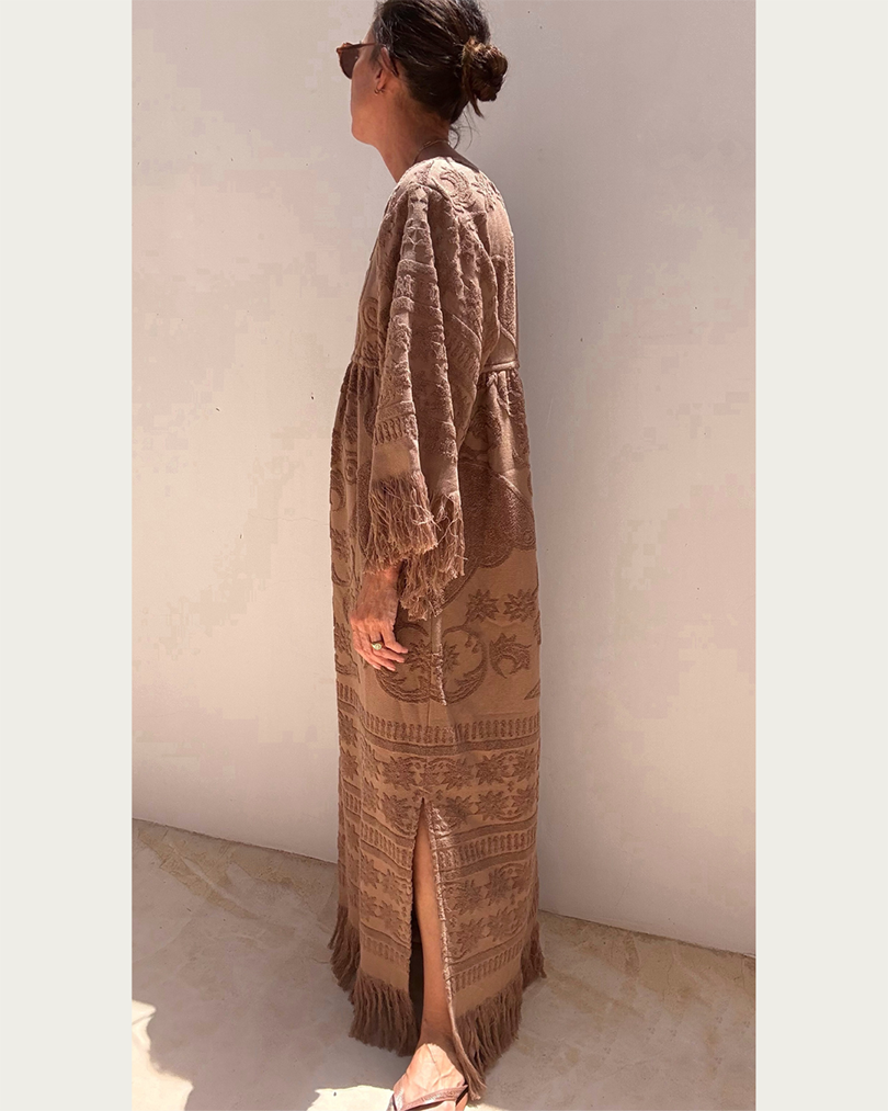 Fringe Towelling Maxi Dress Caramel - PRE ORDER
