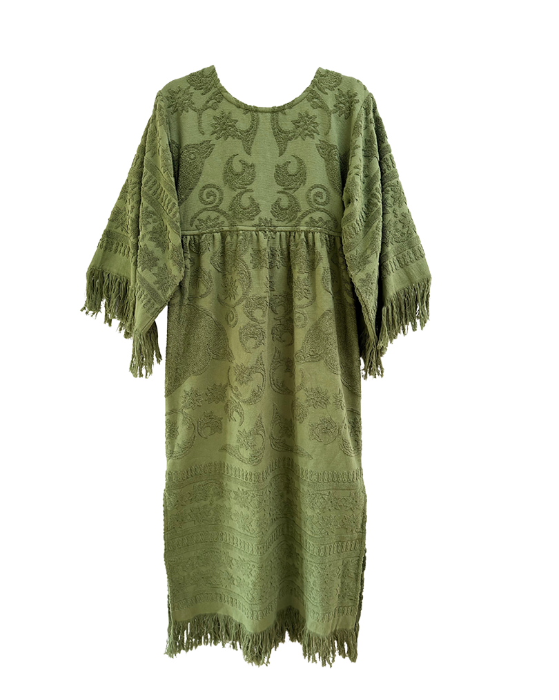 Fringe Towelling Maxi Dress Khaki