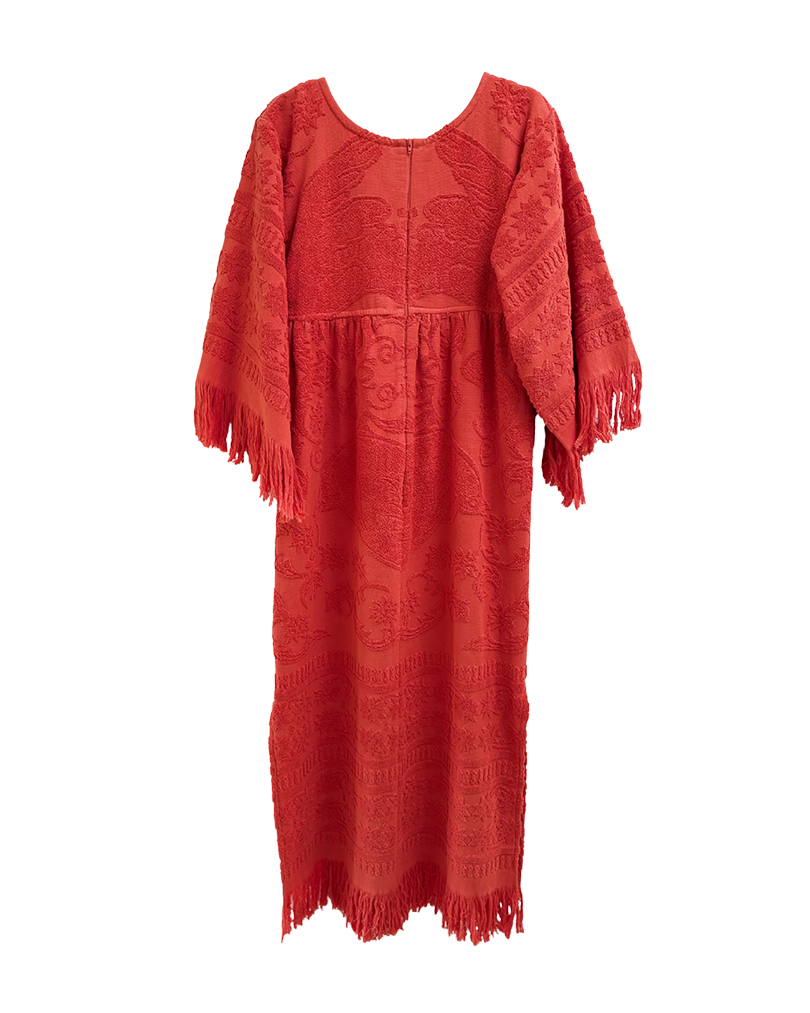 Fringe Towelling Maxi Dress Coral