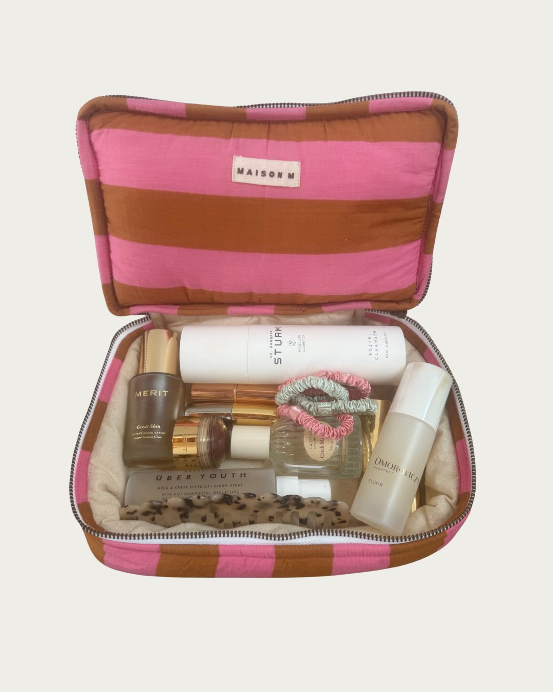 Get in Line Toiletry Pouch - Toffee + Pink