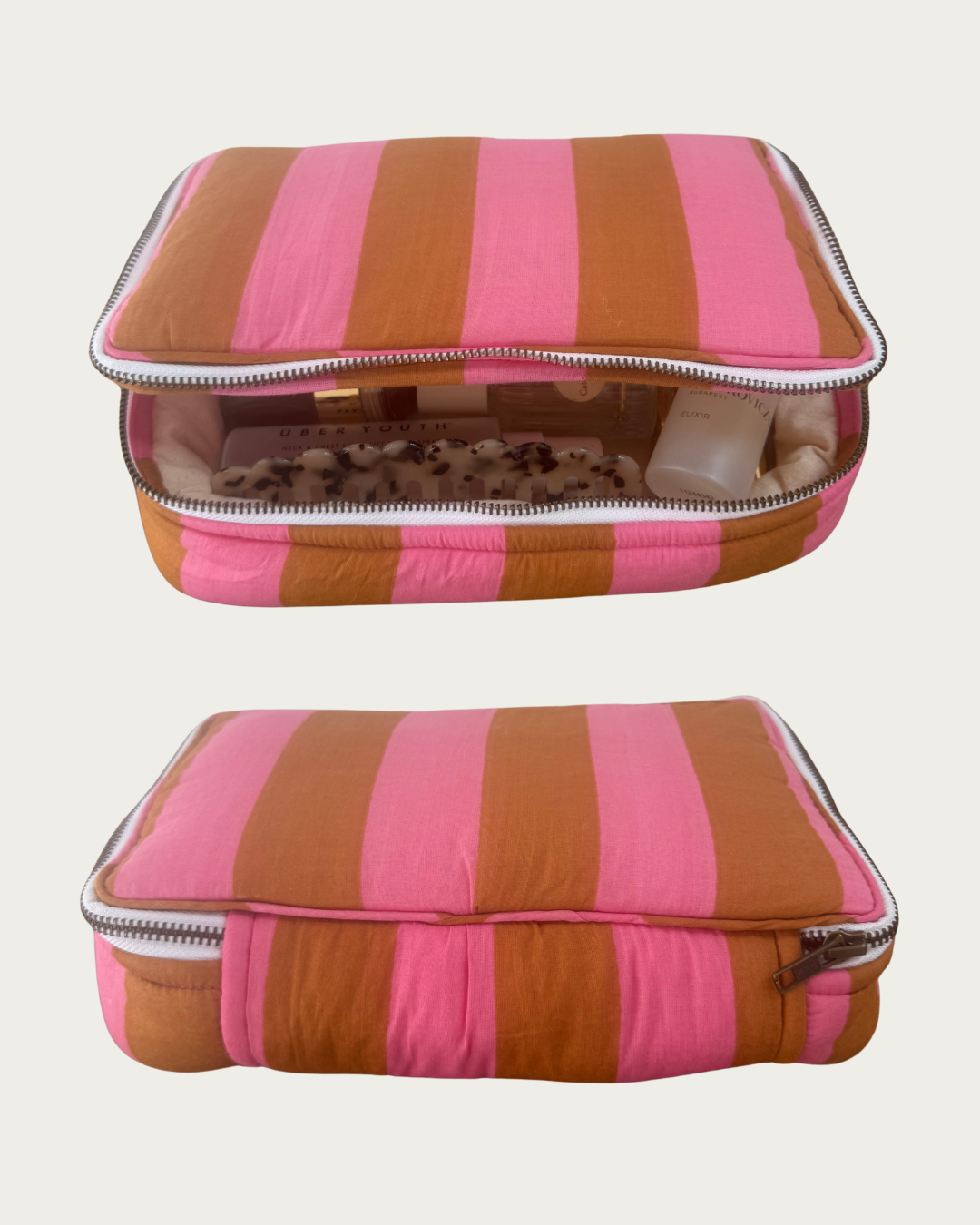 Get in Line Toiletry Pouch - Toffee + Pink