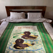 Vintage BE HAPPY Hand Knit Blanket