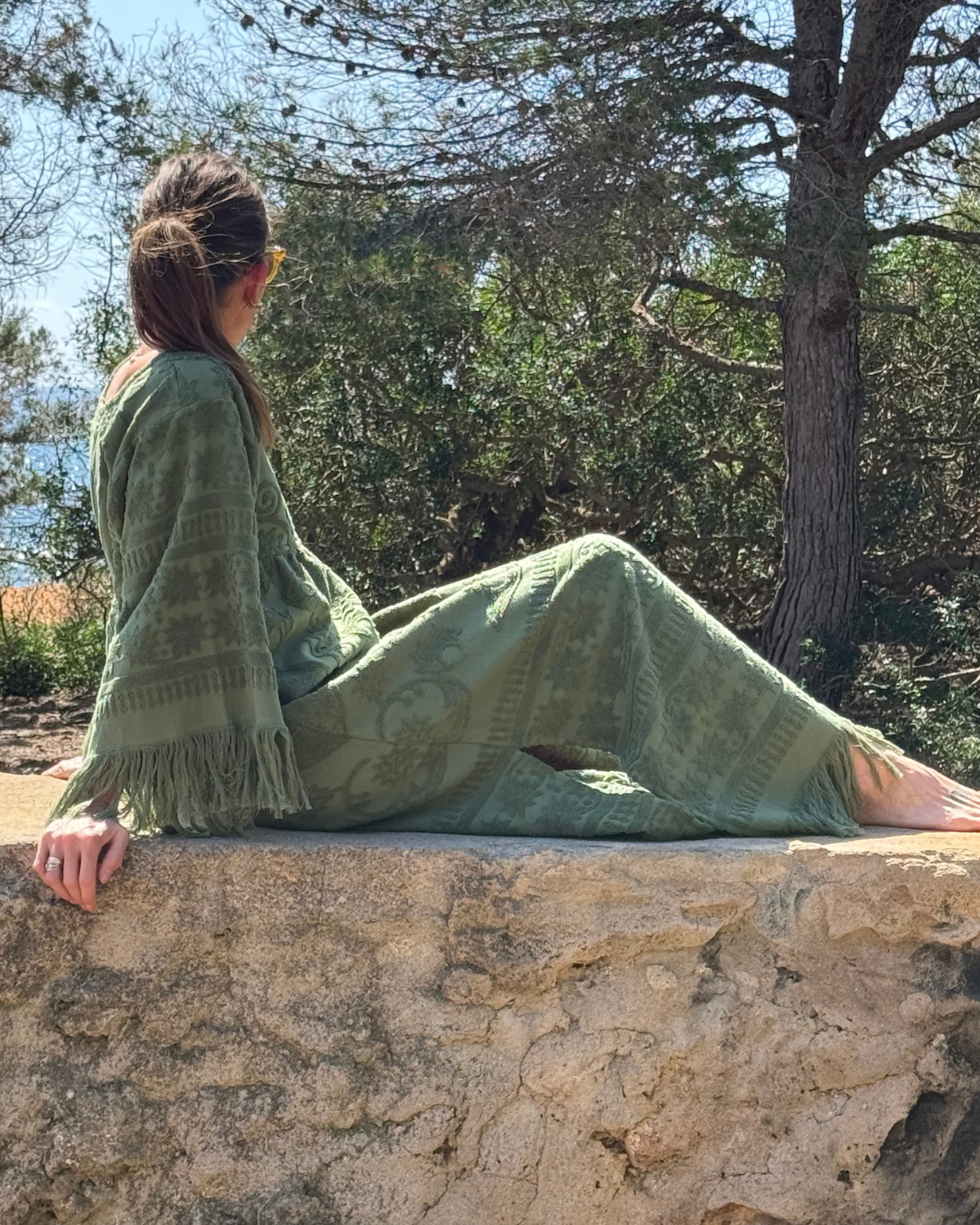 Fringe Towelling Maxi Dress Khaki