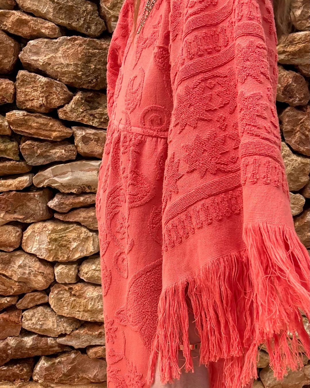 Fringe Towelling Maxi Dress Coral