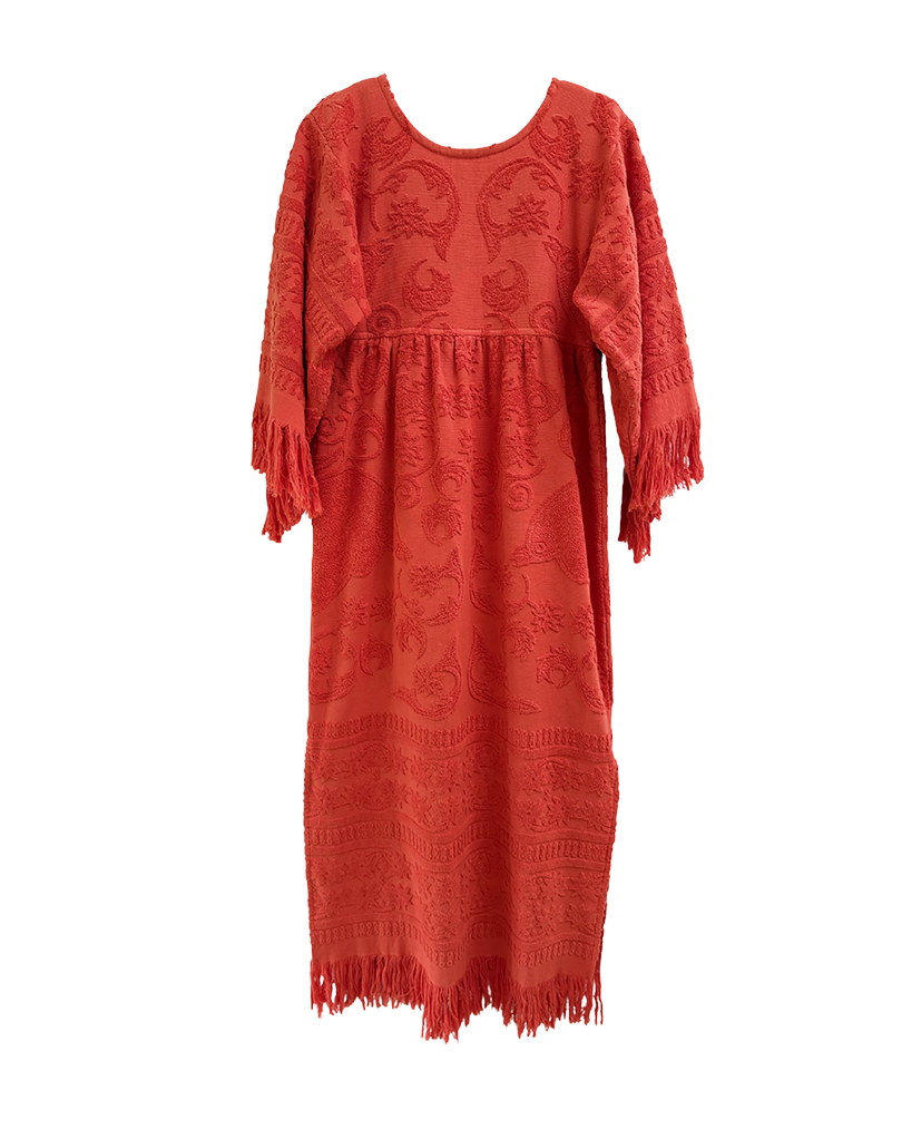 Fringe Towelling Maxi Dress Coral