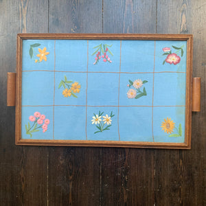 Vintage Tray With Embroidered Floral Vintage