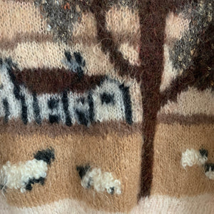 Vintage Sheep scene Hand Knit - Blush