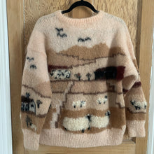 Vintage Sheep scene Hand Knit - Blush