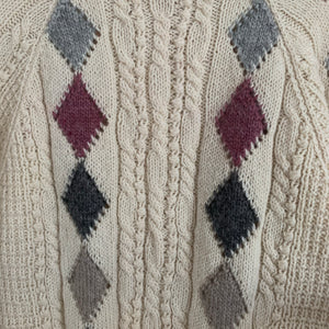 Vintage Aran Diamond Hand Knit Cardigan