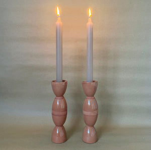 Tina Vaia Striped Double Totem Candlestick - Toffee EXCLUSIVE to Maison M