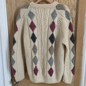 Vintage Aran Diamond Hand Knit Cardigan