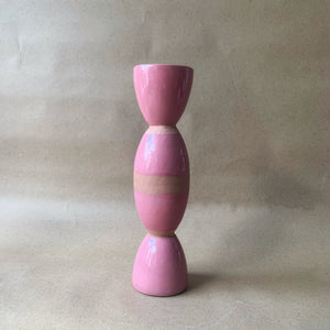 Tina Vaia Striped Double Totem Candlestick - Pink