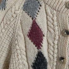 Vintage Aran Diamond Hand Knit Cardigan