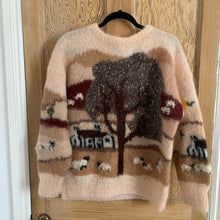 Vintage Sheep scene Hand Knit - Blush