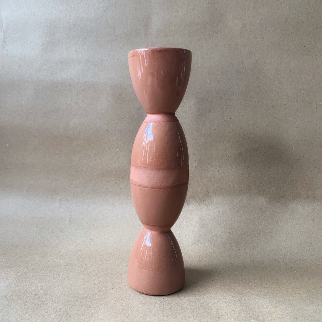 Tina Vaia Striped Double Totem Candlestick - Toffee EXCLUSIVE to Maison M