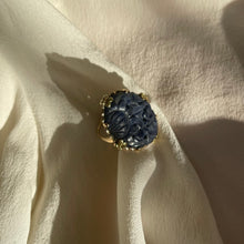 18ct Gold + Engraved Sodalite Filigree Ring