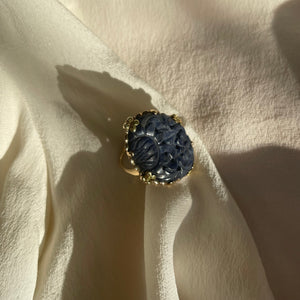 18ct Gold + Engraved Sodalite Filigree Ring