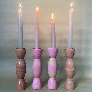 Tina Vaia Striped Double Totem Candlestick - Toffee EXCLUSIVE to Maison M